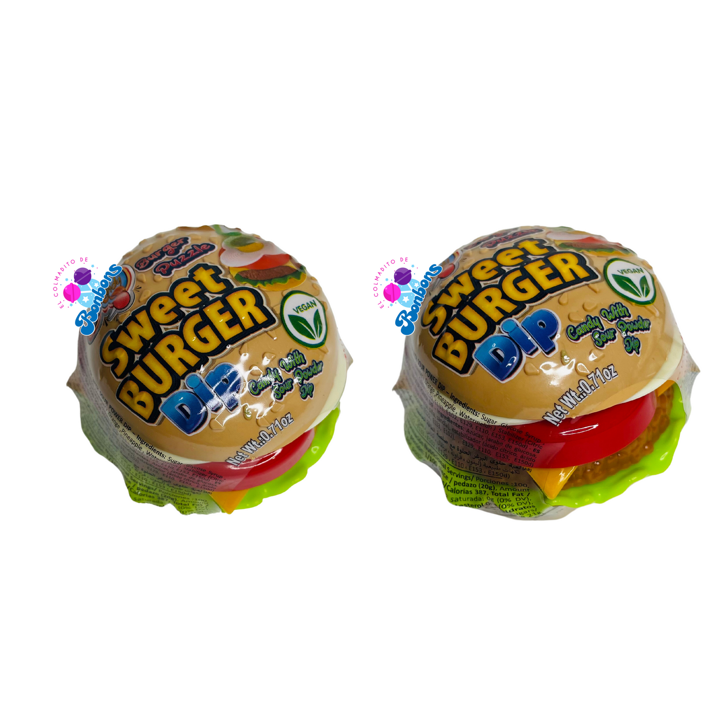 SWEET BURGER DIP CANDY WITH SOUR POWDER DIP EL COLMADITO DE BONBONS